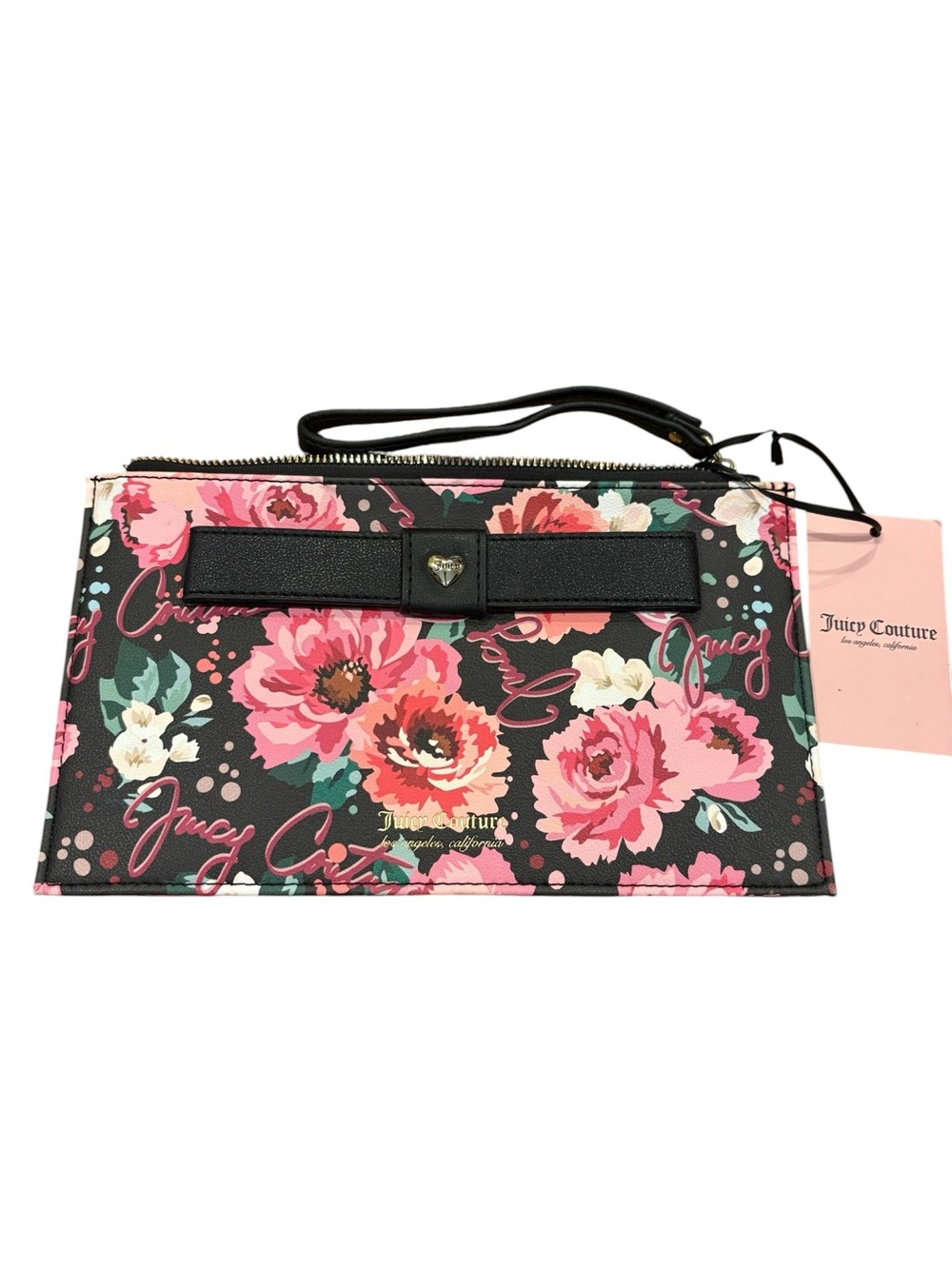 Juicy Couture Peek a Bow Floral Wristlet Pick Ur Petal Black NWT